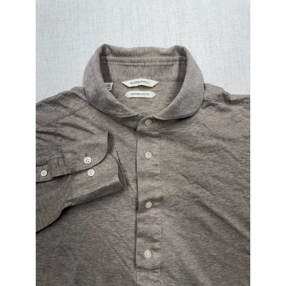 Suitsupply Brown Egyptian Cotton Extra Slim Fit Long Sleeve Popover Polo 16/16.5